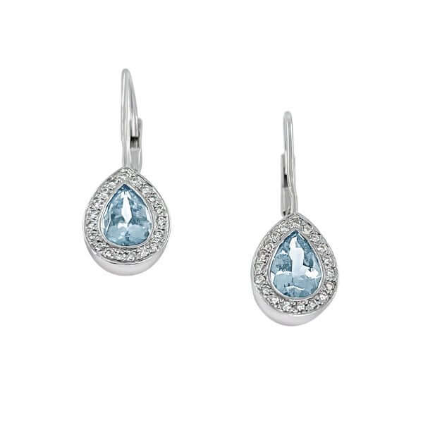 Platinum Pear Shaped Aquamarine Leverback Earrings - Chris Correia